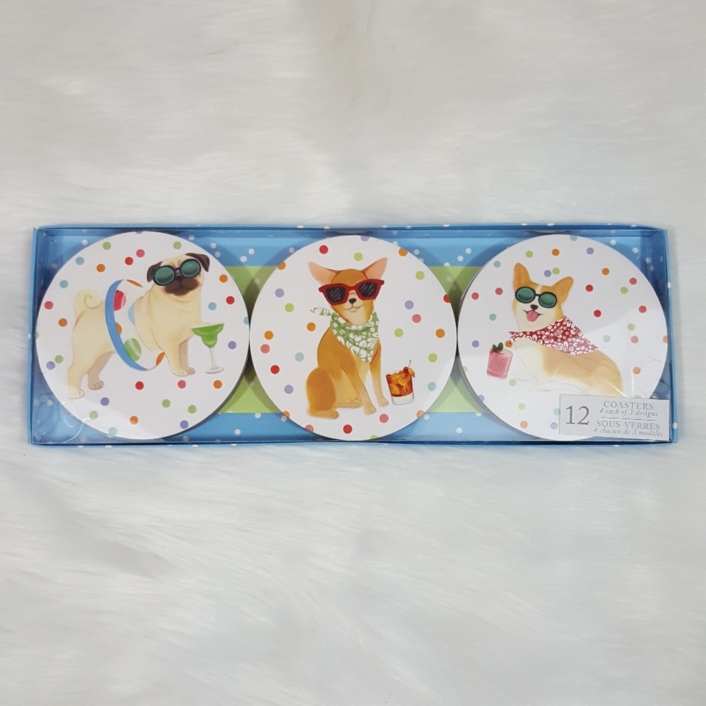 Molly & Rex Summer Dogs Coaster Set Pug Corgi